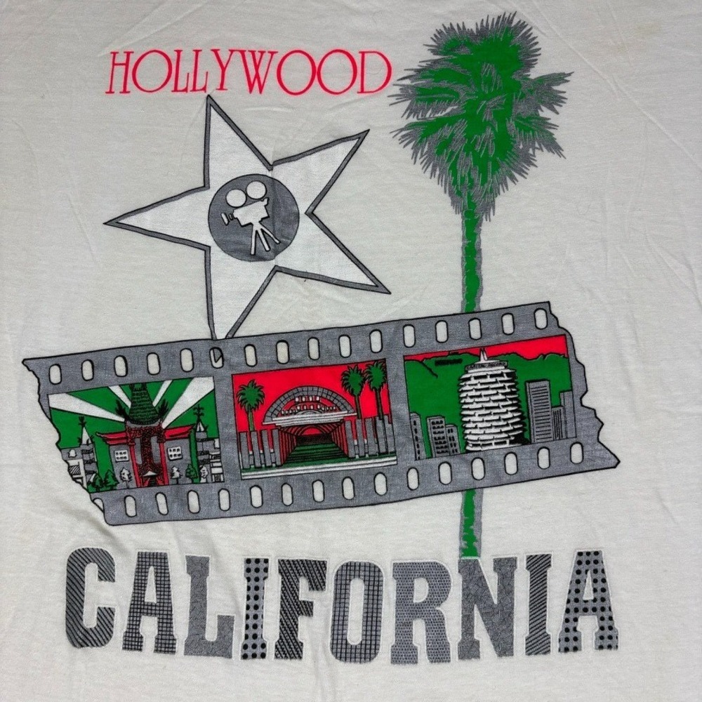 Vintage 80s Hollywood California Shirt XL Single Stitch Thrashed Sunset Strip